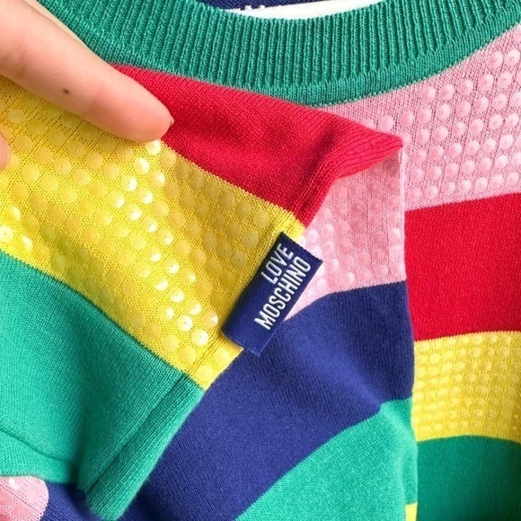 LOVE MOSCHINO Striped T-Shirt Dress Rainbow Sequin Retro Colorful Size 8 - Picture 5 of 8